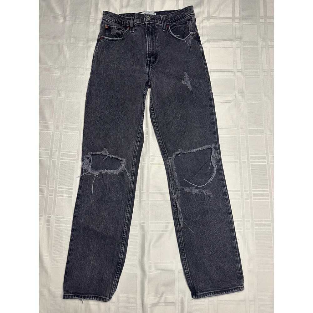 Abercrombie & Fitch Jeans Women 26 Black The 90s Straight Ultra High Rise Ripped